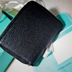 Tiffany & Co black leather zip around wallet